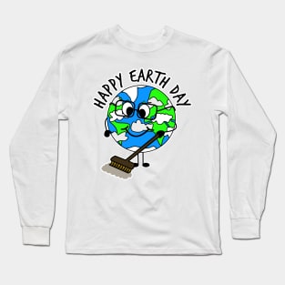 Happy Earth Day Planet Sweeping Cleaning Long Sleeve T-Shirt